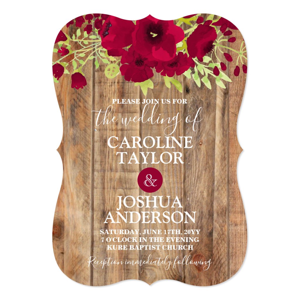 Rustic Watercolor Burgundy Floral Wedding Invitation