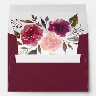 Rustic Watercolor Burgundy Marsala Floral | Envelope