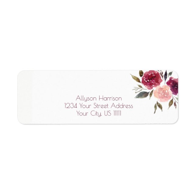 Rustic Watercolor Burgundy Pink Marsala Florals | Label (Front)