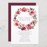 Rustic Watercolor Burgundy Pink Wreath Wedding | Invitation