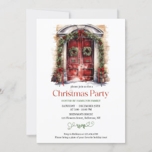 Rustic watercolor burgundy red wooden door invitation