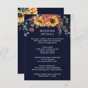 Rustic Watercolor Burgundy Sunflowers Fall Wedding Enclosure Card