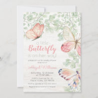 Rustic Watercolor Butterflies Girl Baby Shower Invitation