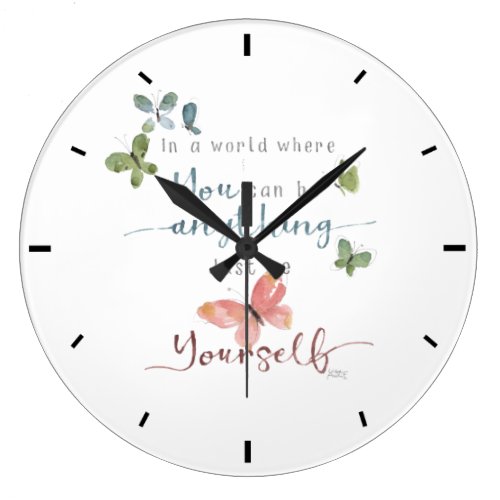 Rustic Watercolor Butterflies Quote Large Clock