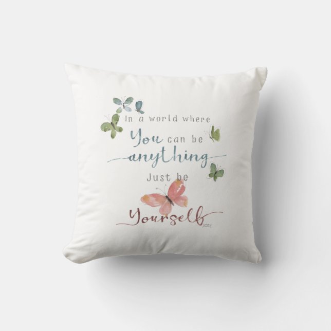 Rustic Watercolor Butterflies Quote Throw Pillow (Front)