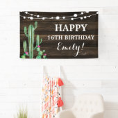 Rustic Watercolor Cactus Barn Wood Birthday Banner (Insitu)