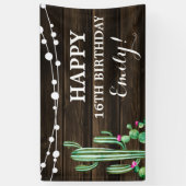 Rustic Watercolor Cactus Barn Wood Birthday Banner (Vertical)