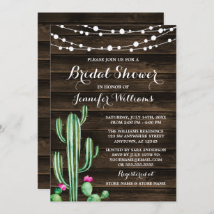 Rustic Watercolor Cactus Barn Wood Bridal Shower Invitation