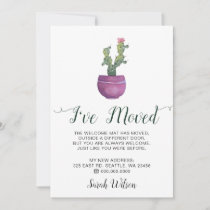 Rustic Watercolor Cactus Pot I have moved Moving Announcement