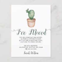 Rustic Watercolor Cactus Pot I Have Moved Moving Announcement Postcard