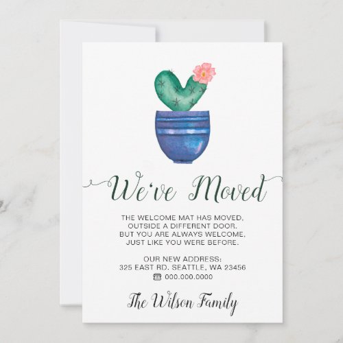 Rustic Watercolor Cactus Pot We Have Moved Moving Announcement