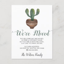 Rustic Watercolor Cactus Pot We Have Moved Moving Announcement Postcard