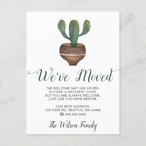 Rustic Watercolor Cactus Pot We Have Moved Moving Announcement Postcard