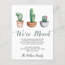 Rustic Watercolor Cactus Pots We Have Moved Moving Announcement Postcard