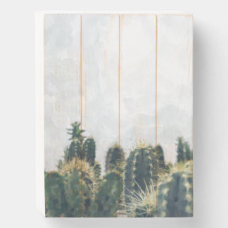 Rustic Watercolor Cactus Succulent Wall Art Wooden Box Sign