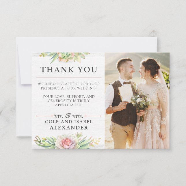Rustic Watercolor Cactus Wedding Thank You Photo (Front)