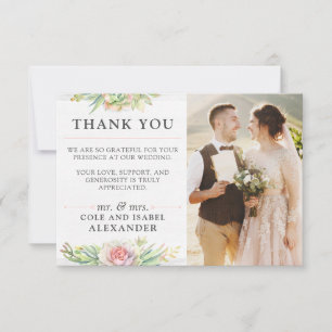 Rustic Watercolor Cactus Wedding Thank You Photo Card