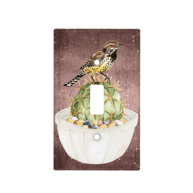Rustic Watercolor Cactus with Wren bird Light Switch Cover (Front)