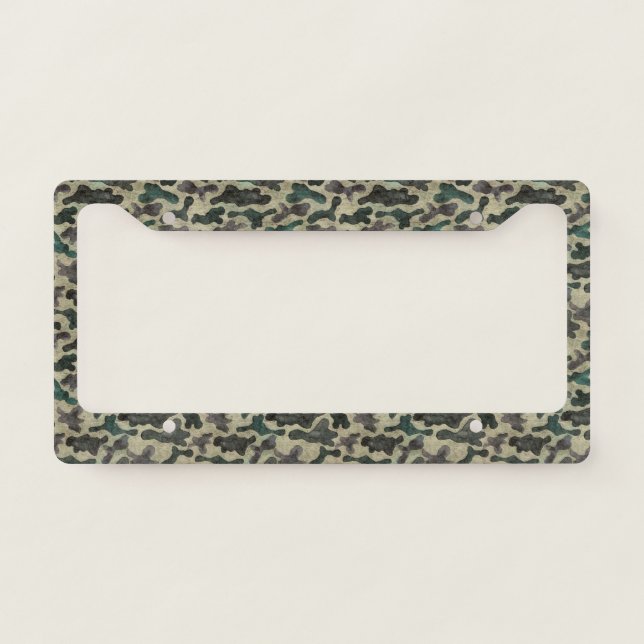 Rustic Watercolor Camouflage Pattern License Plate Frame (Front)
