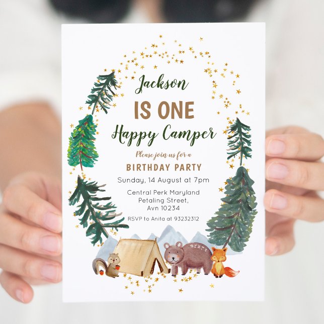 Rustic Watercolor camper first birthday invitation (Creator Uploaded)