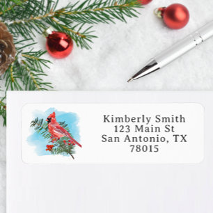 Rustic Watercolor Cardinal Christmas Address Label