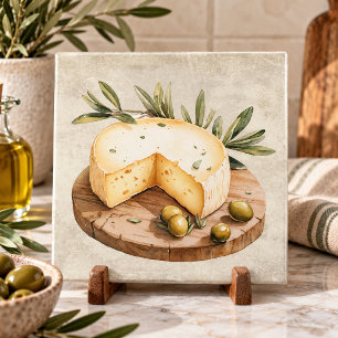 Rustic Watercolor Cheese Board Olives Italian Ceramic Tile