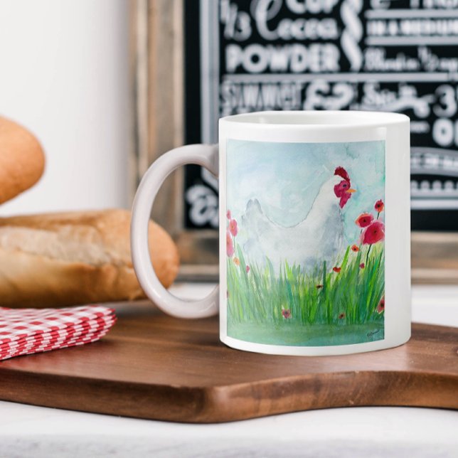 Rustic Watercolor Chicken Giant Coffee Mug (Creator Uploaded)