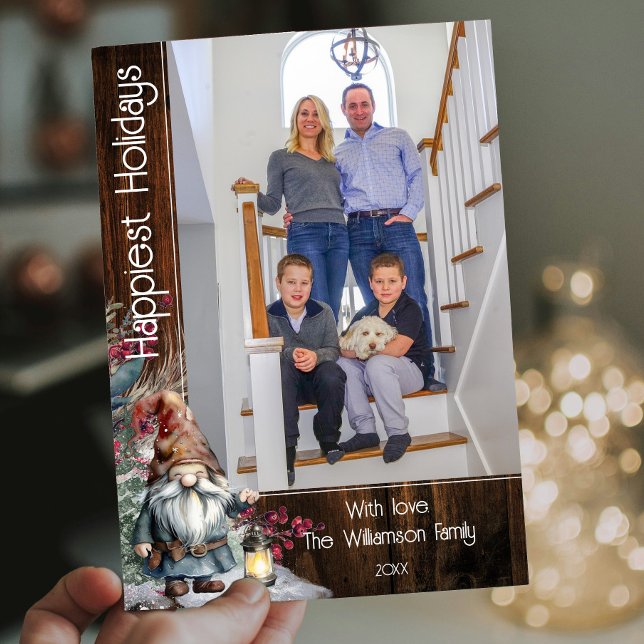 Rustic Watercolor Christmas Gnome Photo Holiday Card (Creator Uploaded)