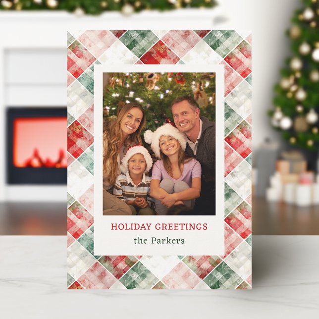 Rustic Watercolor Christmas Plaid Photo Holiday Card (Creator Uploaded)