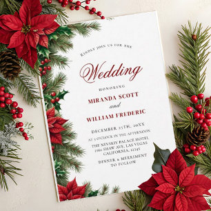 Rustic Watercolor Christmas Red Floral Wedding Invitation