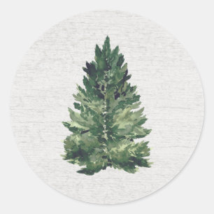 Rustic Watercolor Christmas Tree  Classic Round Sticker