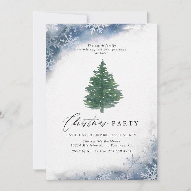 Rustic Watercolor Christmas Tree Holiday Party Invitation (Front)