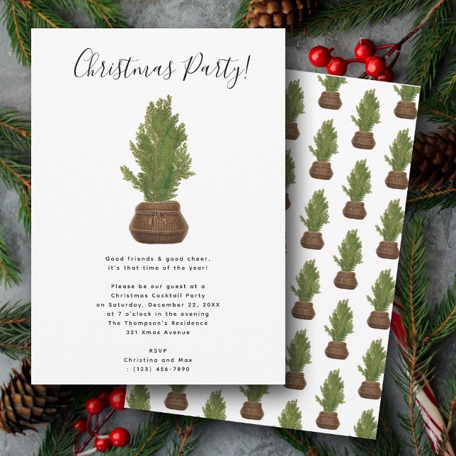 Rustic Watercolor Christmas Tree Holiday Party Invitation (Rustic Watercolor Christmas Tree Holiday Party Invitation)