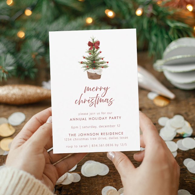 Rustic Watercolor Christmas Tree Holiday Party Invitation (Creator Uploaded)
