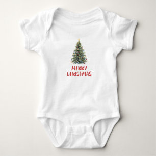 Rustic Watercolor Christmas Tree Xmas Holidays Baby Bodysuit