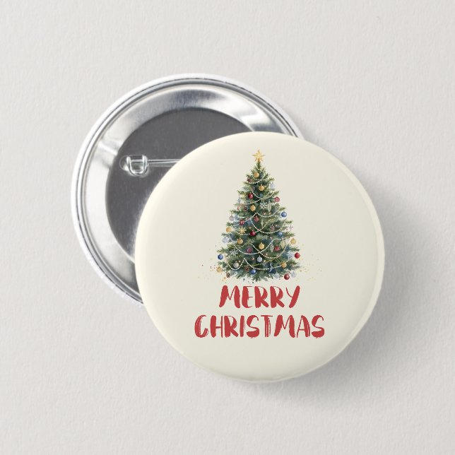 Rustic Watercolor Christmas Tree Xmas Holidays Button (Front & Back)