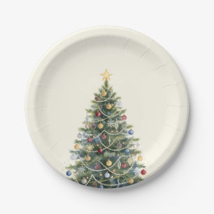 Rustic Watercolor Christmas Tree Xmas Holidays Paper Plates