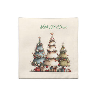 Rustic Watercolor Christmas Trees Let It Snow  Cloth Napkin
