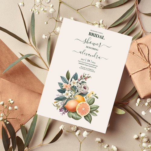 Rustic Watercolor Citrus Bridal Invitation
