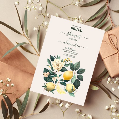 Rustic Watercolor Citrus Bridal Invitation