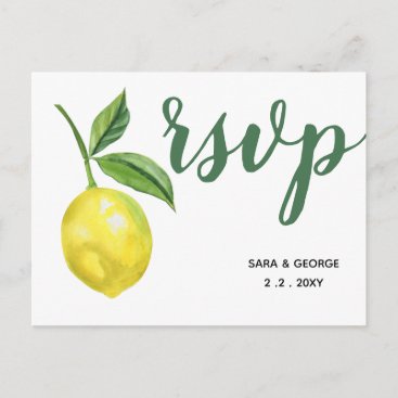 Rustic Watercolor Citrus Lemon Wedding RSVP Card