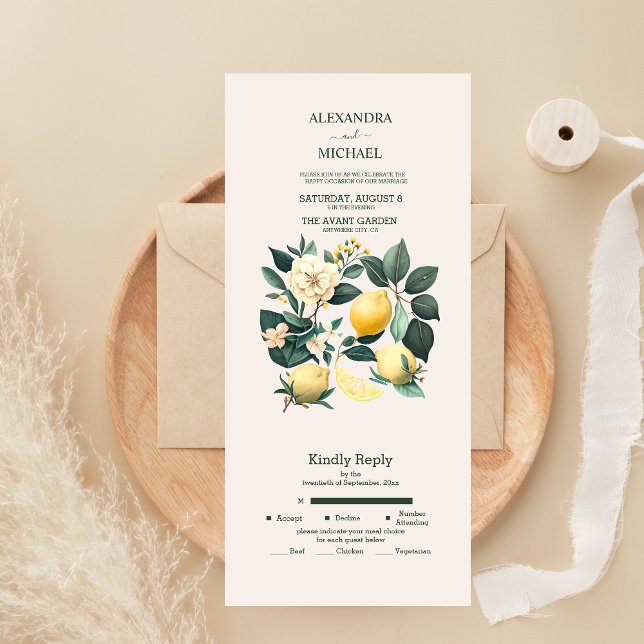 Rustic Watercolor Citrus Wedding  All In One Invit Invitation (Creator Uploaded)