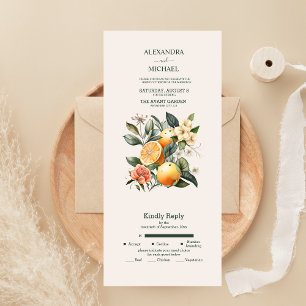 Rustic Watercolor Citrus Wedding  All In One Invitation