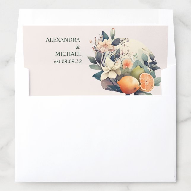Rustic Watercolor Citrus Wedding Envelope Liner (In Envelope)