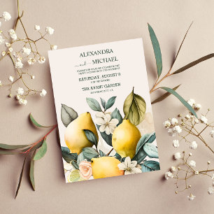 Rustic Watercolor Citrus Wedding Invitation
