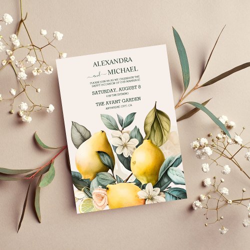 Rustic Watercolor Citrus Wedding Invitation