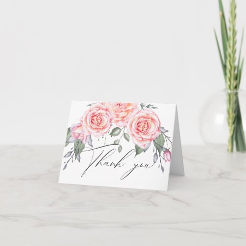 Rustic Watercolor Cottage Pink Roses  Thank You Card