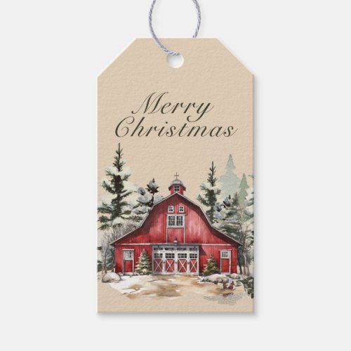 Rustic Watercolor Country Christmas Photo Gift Tags