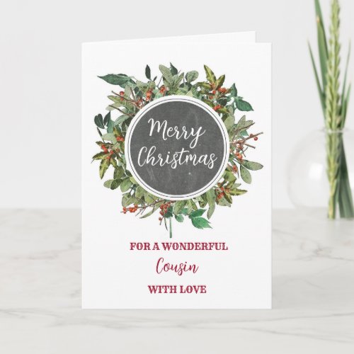 Rustic Watercolor Cousin Merry Christmas Card