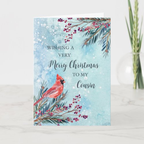 Rustic Watercolor Cousin Merry Christmas Card